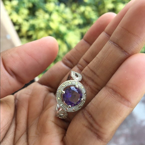 Sterling Silver Amethyst CZ Round Cut Ring - Picture 3 of 7